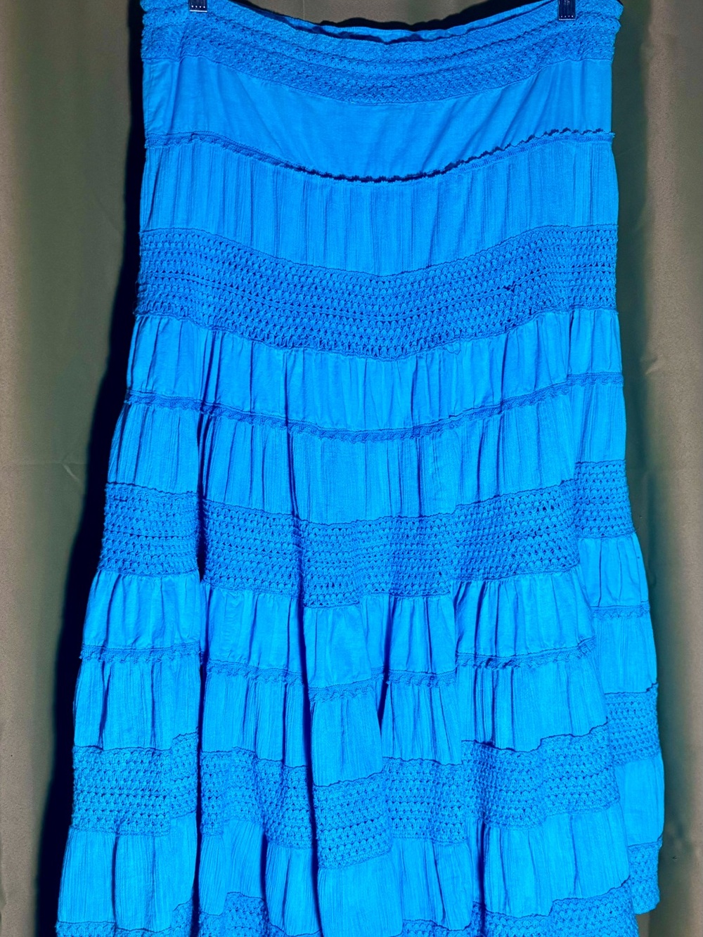Turquoise Tiered Boho Peasant Skirt Light cotton Sz XL w/drawstring - Picture 3 of 5